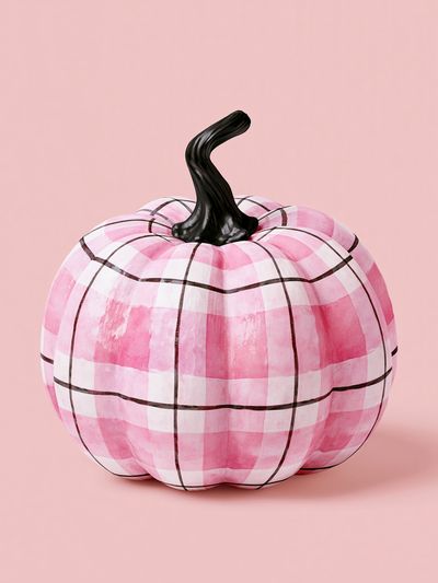 Pink Plaid Pumpkin Illustration Poster.