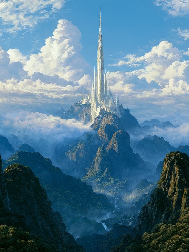 Sky Citadel Fantasy Landscape Poster. poster — illustration art