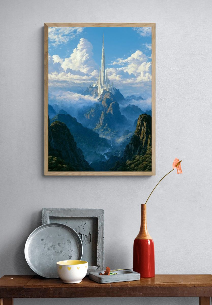 Sky Citadel Fantasy Landscape Poster. — room view 3