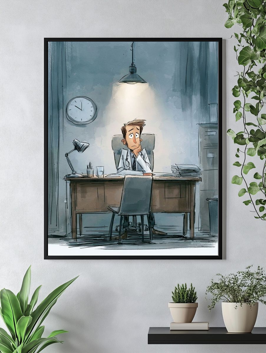Anxious Doctor Office Illustration Poster. — room view 4