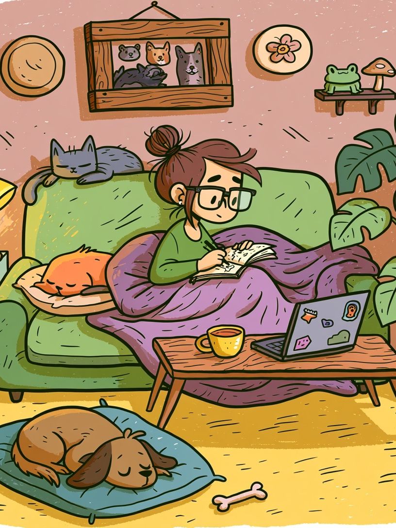 Cozy Home Office Illustration Poster. poster — illustration art