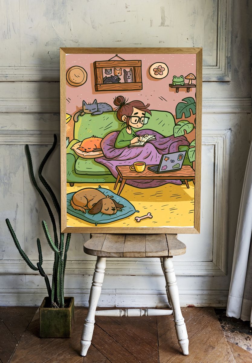Cozy Home Office Illustration Poster. room preview