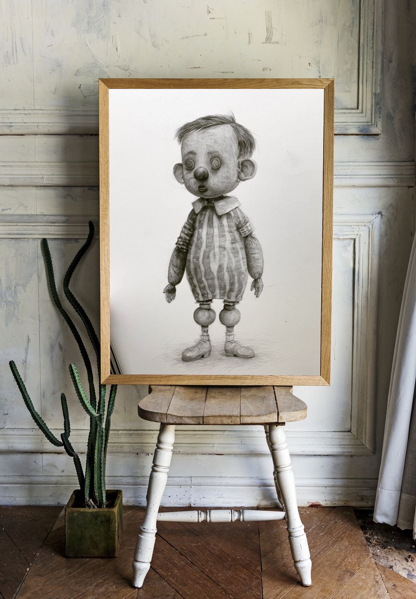 Surreal Pencil Doll Portrait Print. — room view 1