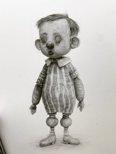 Surreal Pencil Doll Portrait Print.