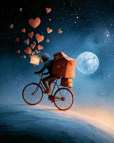Moonlit Heart Bicycle Illustration Poster. poster — illustration art