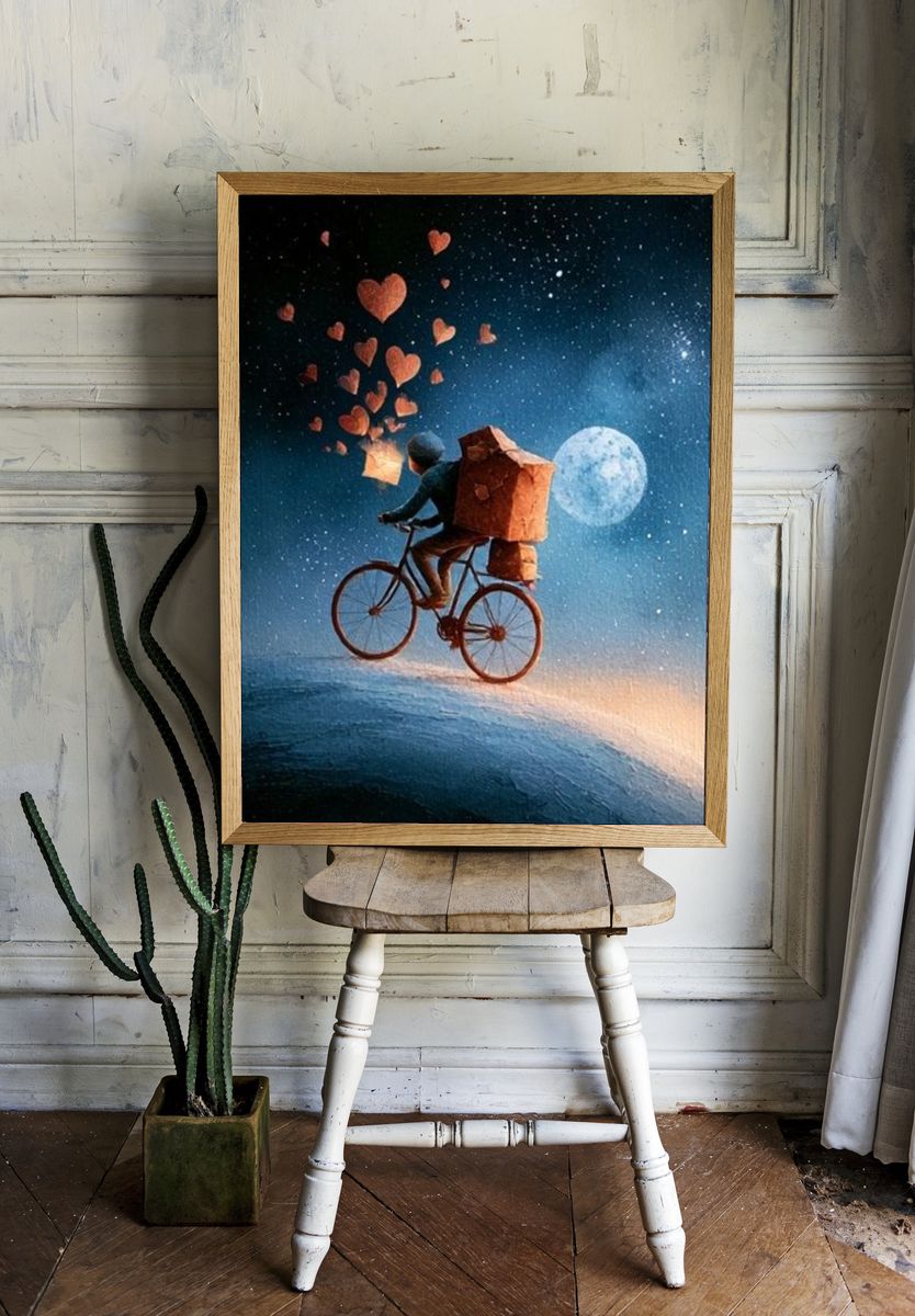 Moonlit Heart Bicycle Illustration Poster. — room view 1