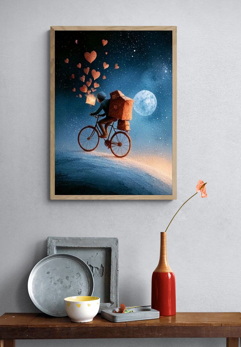 Moonlit Heart Bicycle Illustration Poster. — room view 3
