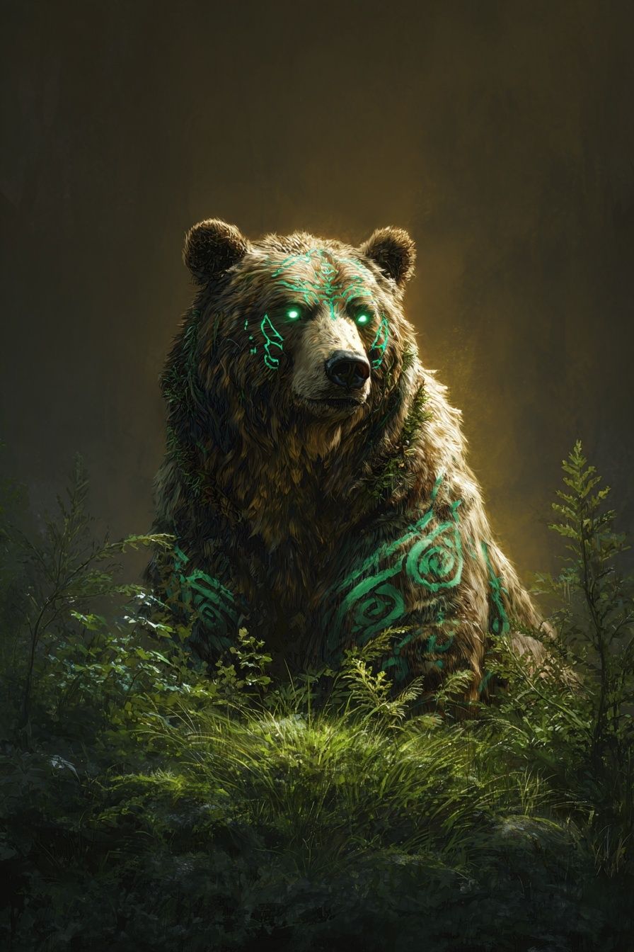 Mystic Bear Forest Digital Art Poster. poster — illustration art