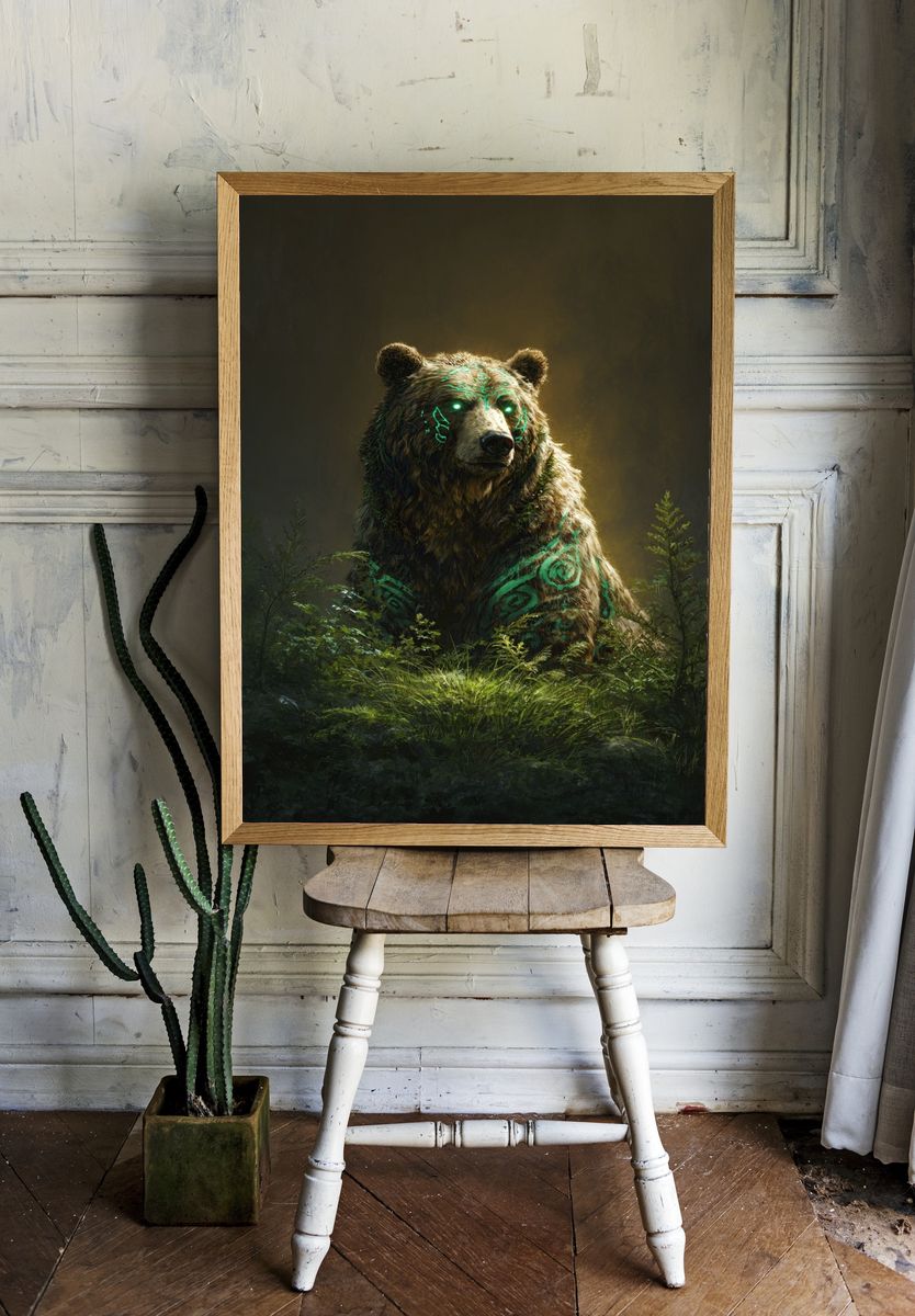 Mystic Bear Forest Digital Art Poster room preview