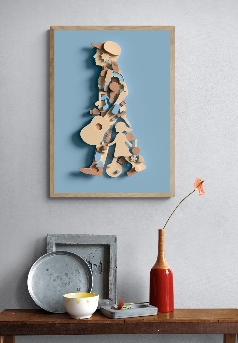 Paper Musician Silhouette Poster. — room view 3