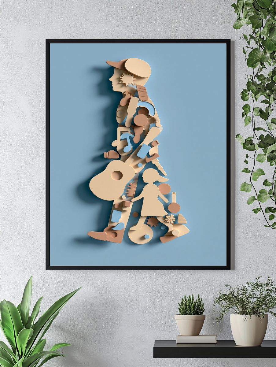 Paper Musician Silhouette Poster. — room view 4