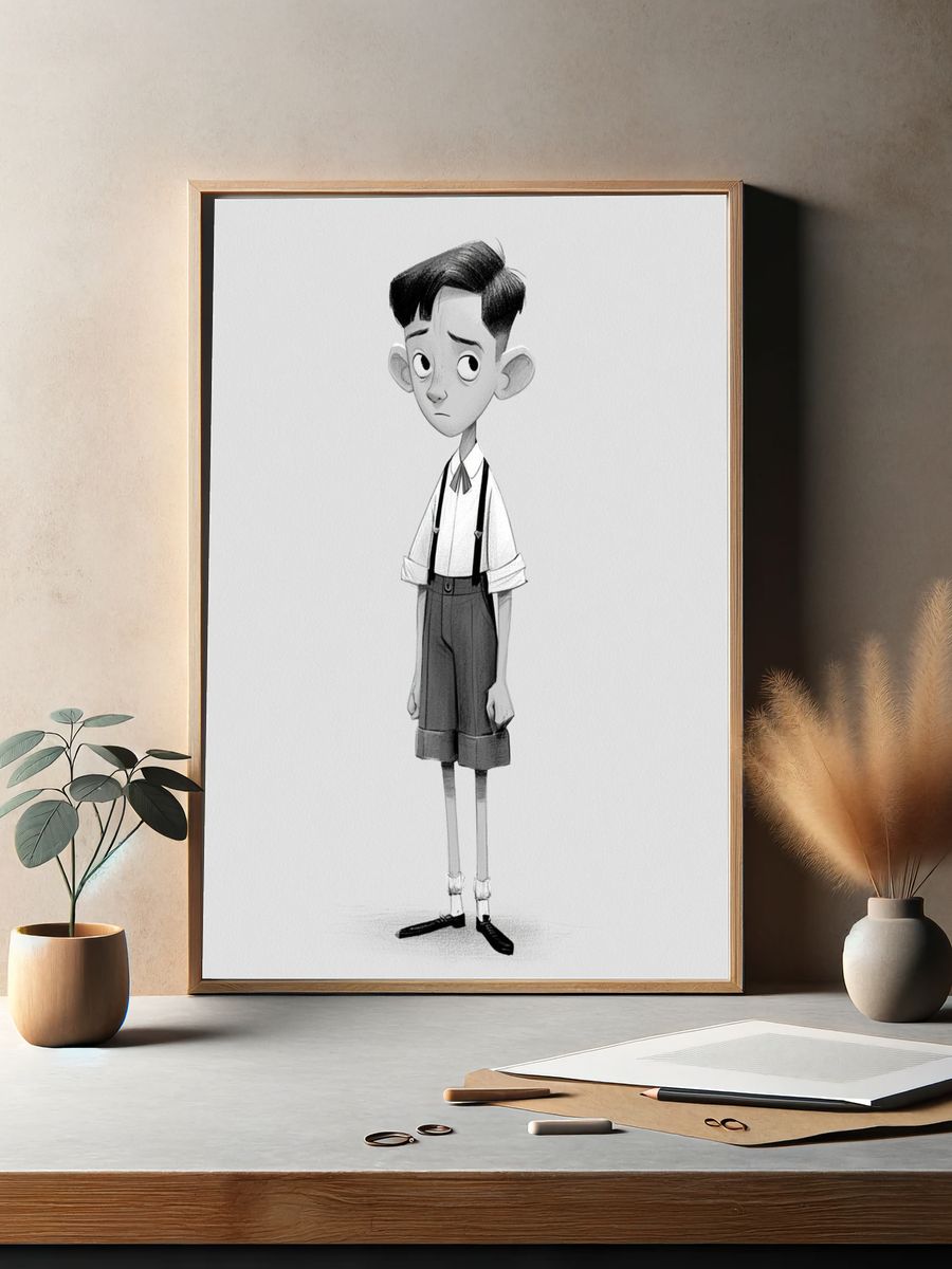 Sad Boy Character Illustration Poster. — room view 2