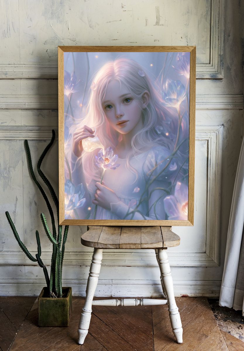 Dreamy Flower Girl Illustration Poster. room preview