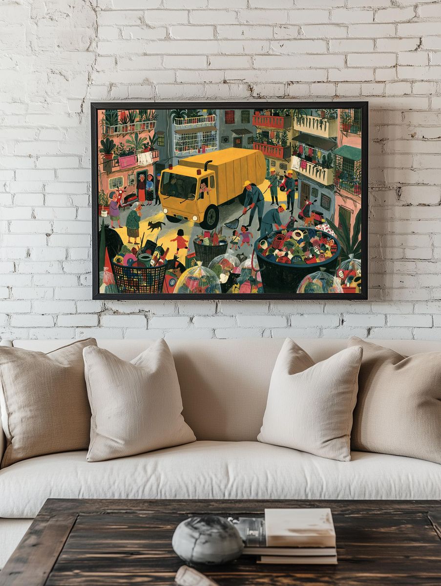 Neighborhood Cleanup Illustration Poster. — room view 1