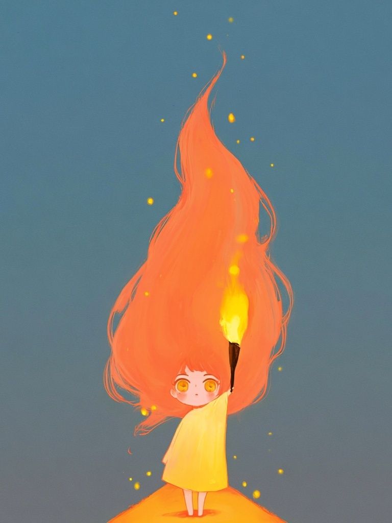 Girl with Flame Illustration Poster. poster detail