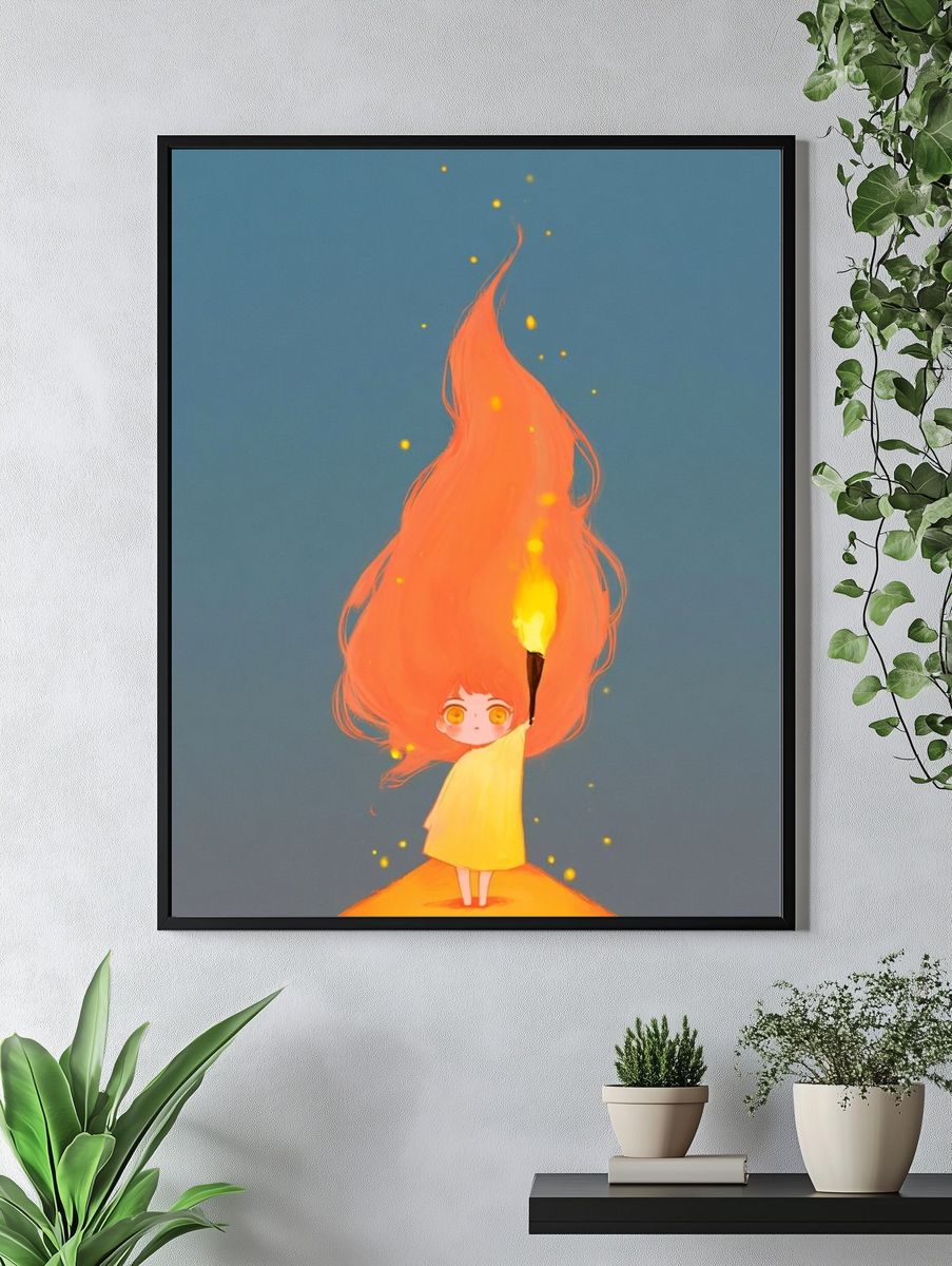 Girl with Flame Illustration Poster. — room view 4