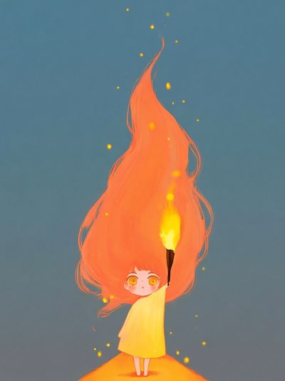Girl with Flame Illustration Poster. poster