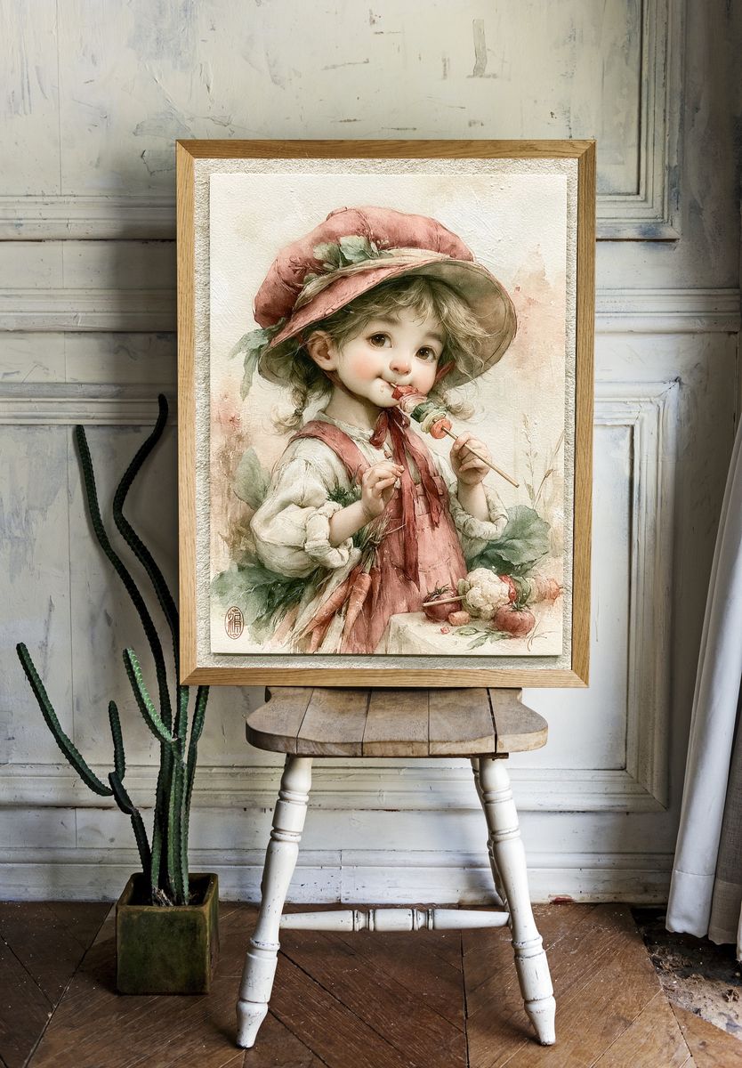 Little Girl Watercolor Portrait Print. room preview