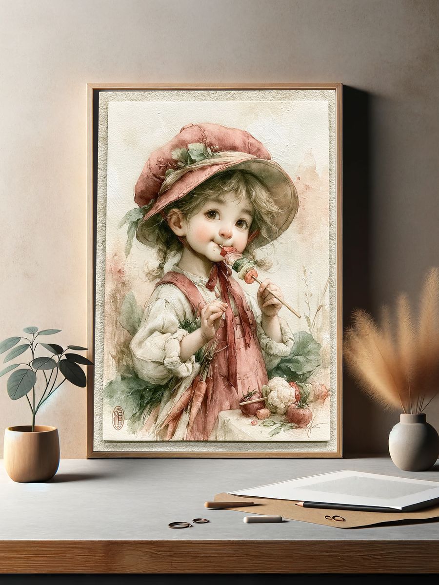 Little Girl Watercolor Portrait Print. — room view 2