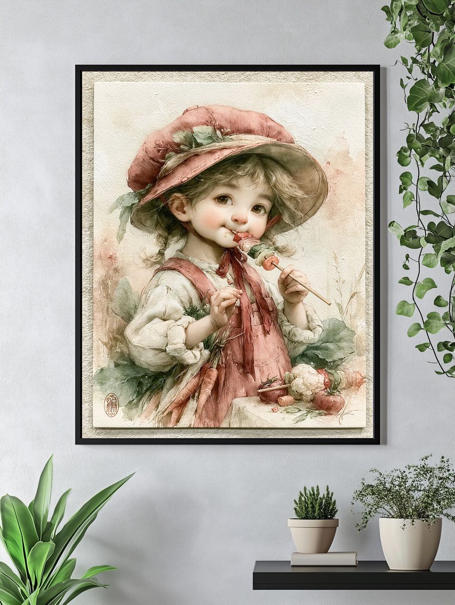 Little Girl Watercolor Portrait Print. — room view 4