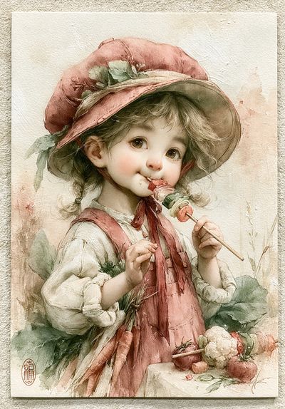 Little Girl Watercolor Portrait Print. poster
