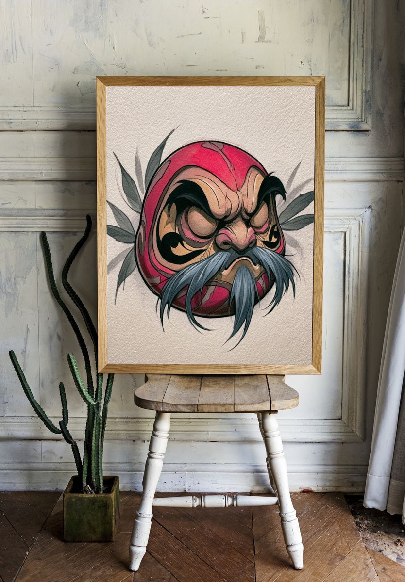 Daruma Mask Illustration Poster. room preview