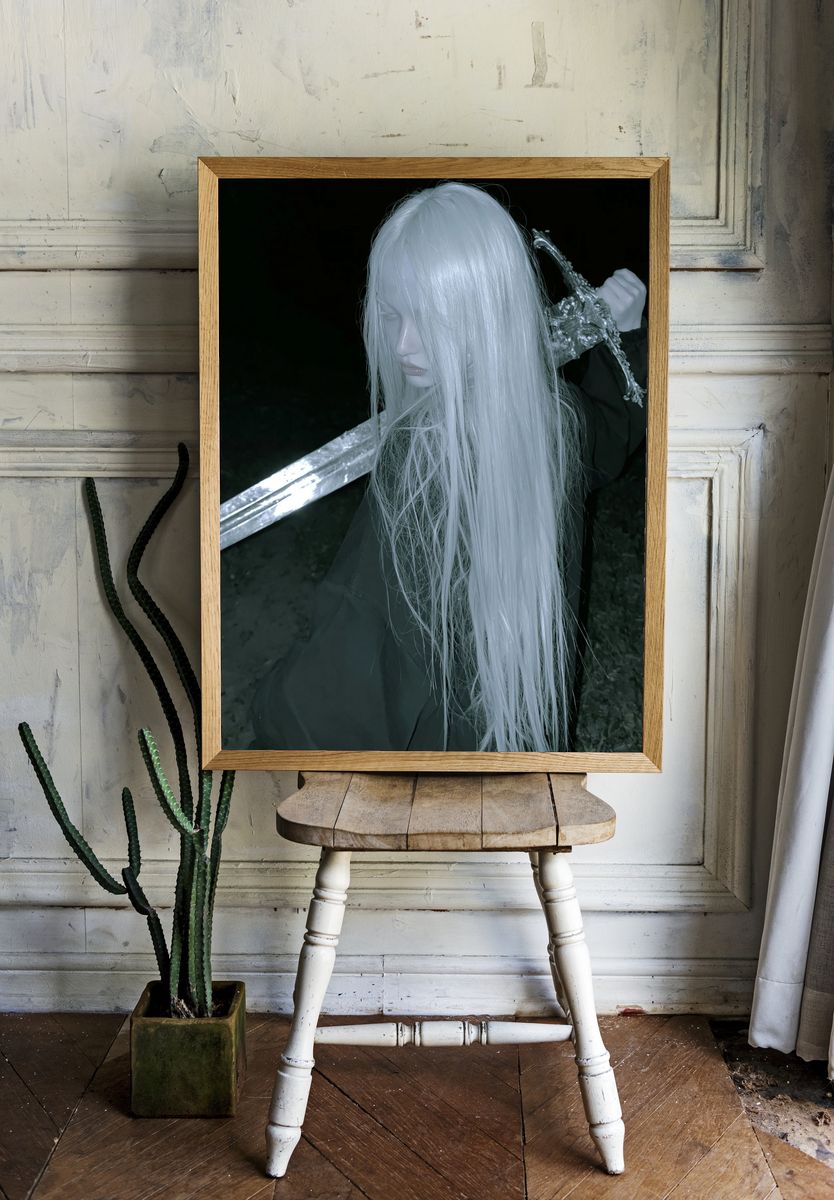 White-Haired Warrior Portrait Print. — room view 1