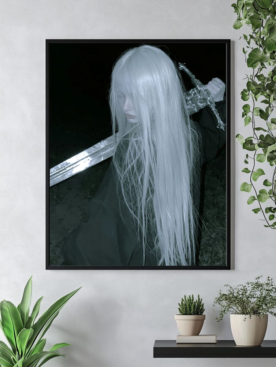 White-Haired Warrior Portrait Print. — room view 4