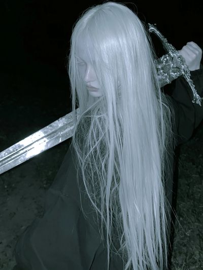White-Haired Warrior Portrait Print. poster print