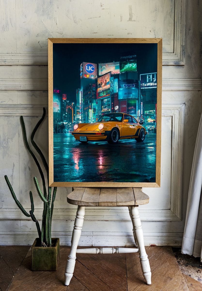 Neon City Porsche Poster. — room view 1