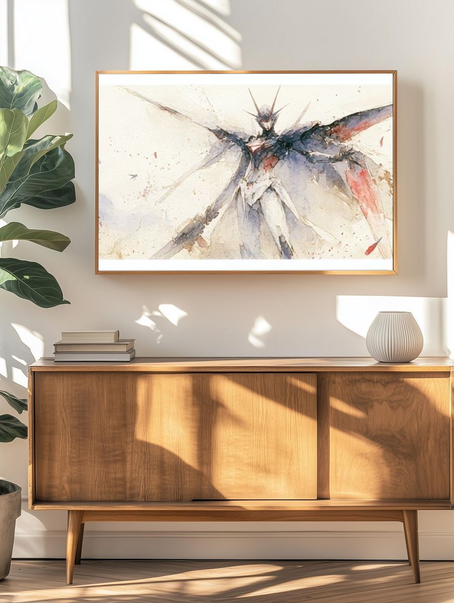 Mecha Angel Watercolor Poster. — room view 3