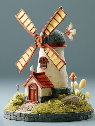 Whimsical Windmill Cottage Poster.