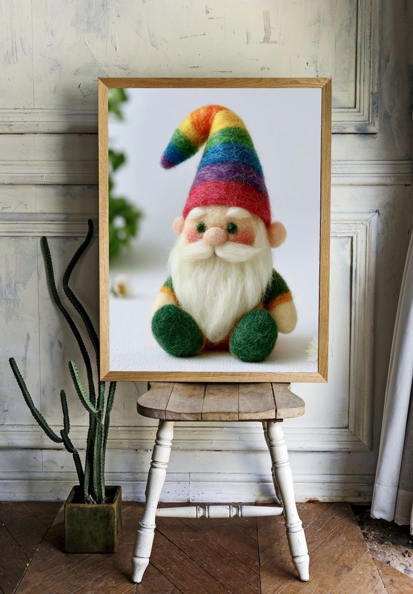 Rainbow Felt Gnome Illustration Poster. — room view 1