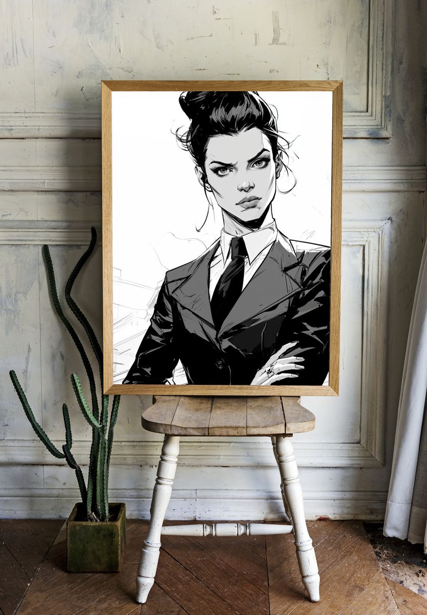 Monochrome Woman Portrait Print. — room view 1