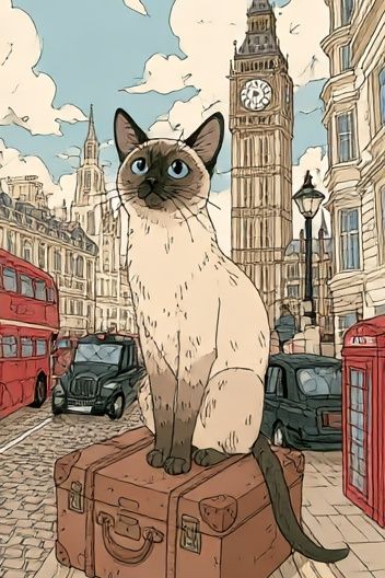 Siamese Cat in London Illustration Poster. poster — illustration art