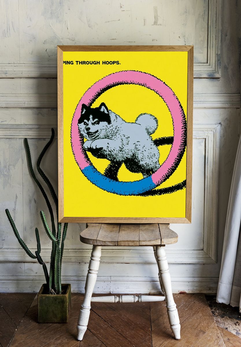 Jumping Through Hoops Cat Pop-Art Poster. room preview