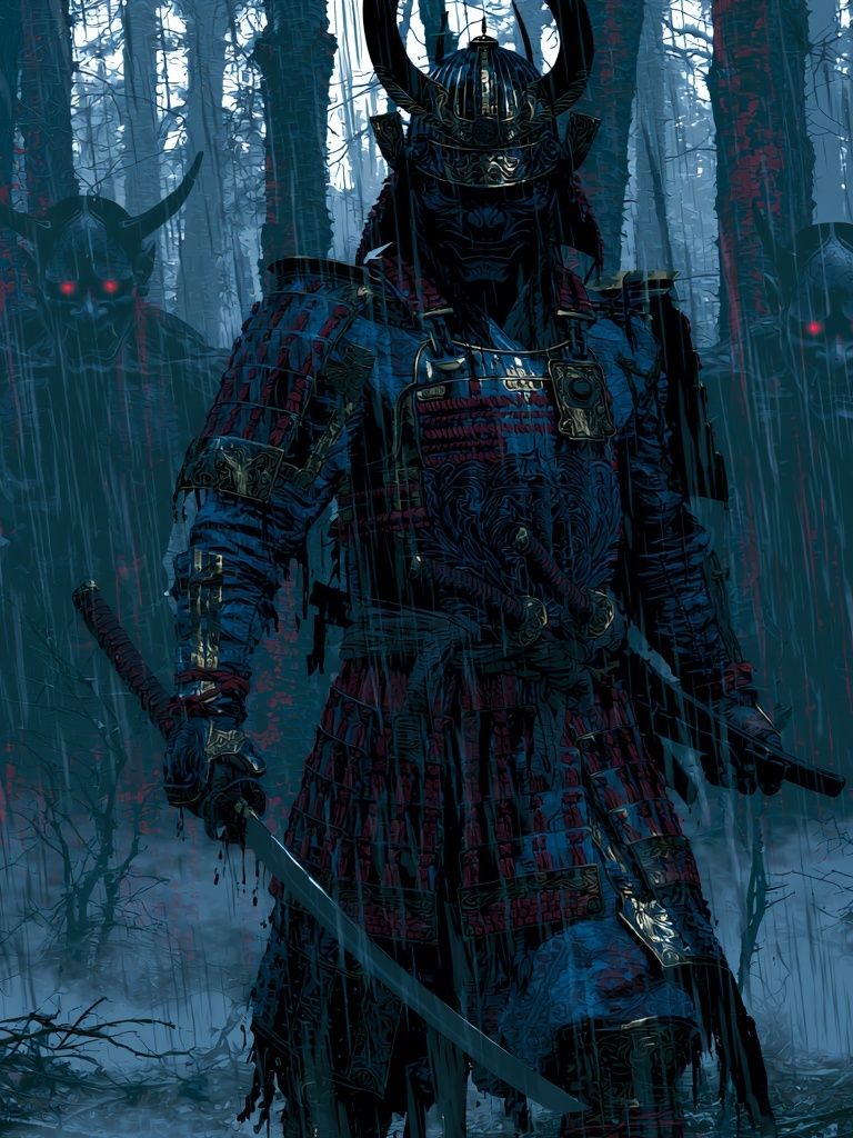 Samurai Forest Standoff Print. poster — illustration art