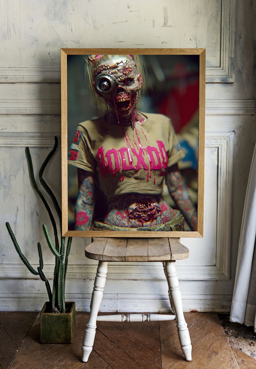 Cyberpunk Zombie Portrait Poster room preview
