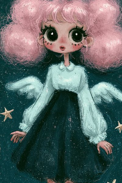 Pink-Haired Angel Illustration Poster. poster print