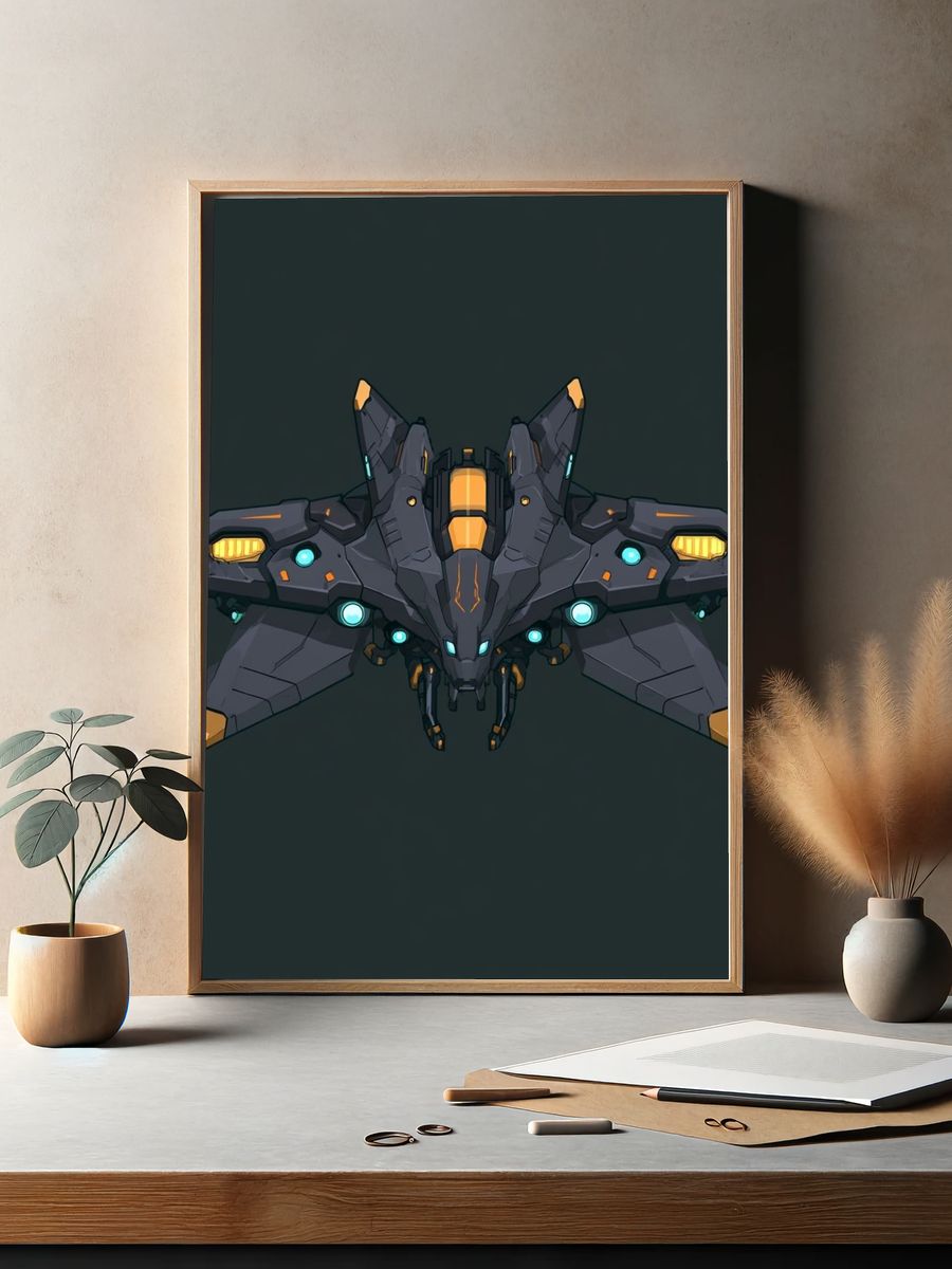 Futuristic Mecha Fighter Illustration Poster. — room view 2