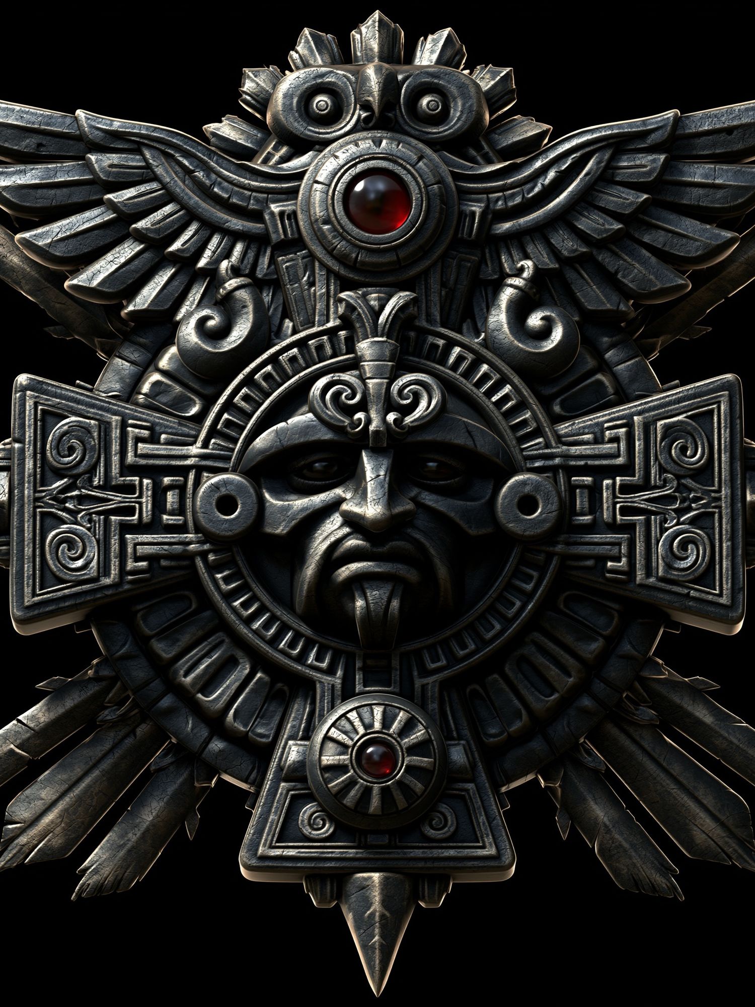 Aztec Stone Mask Illustration Poster. poster — illustration art