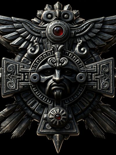 Aztec Stone Mask Illustration Poster. poster print