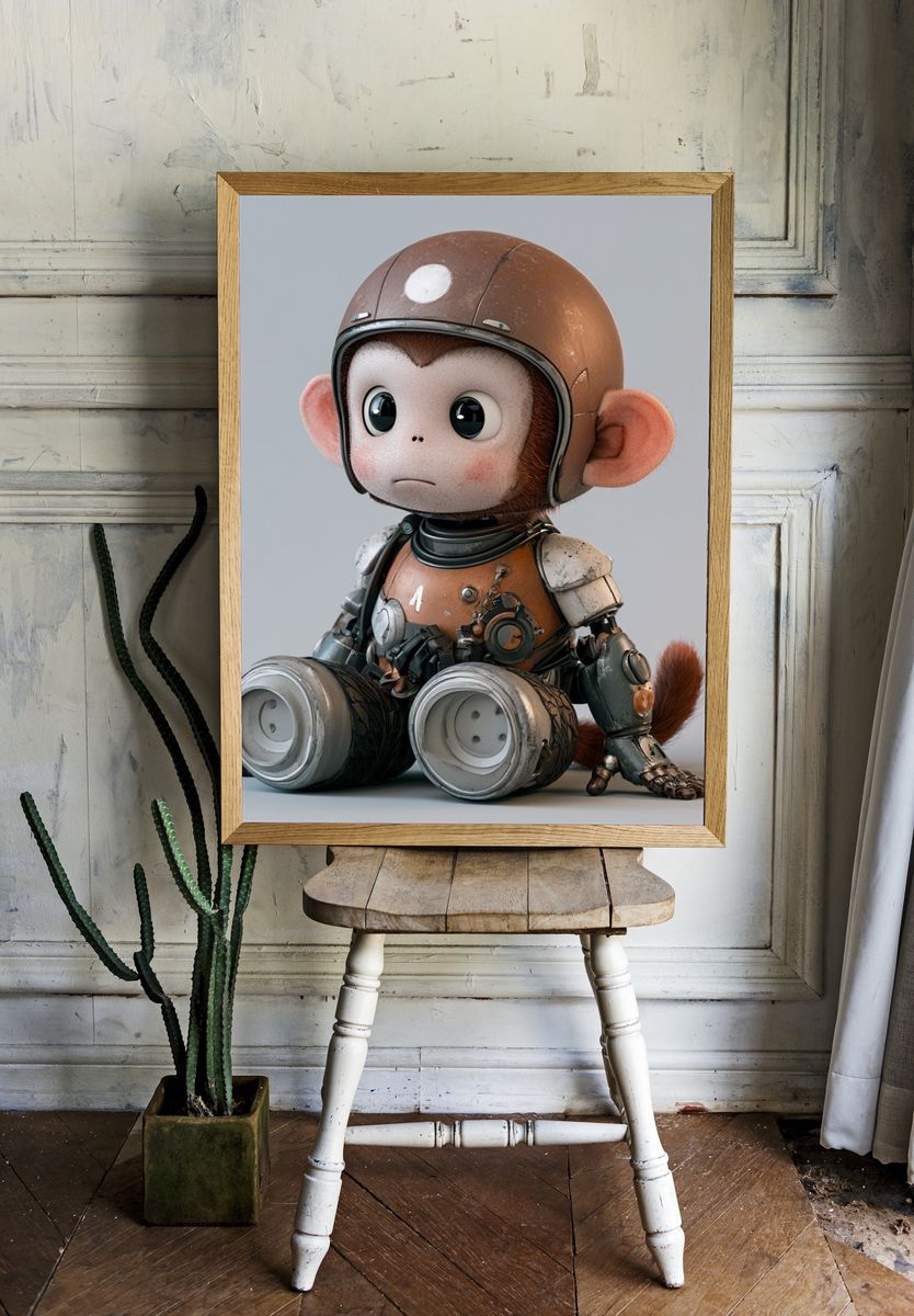 Robot Monkey Character Illustration Poster. — room view 1