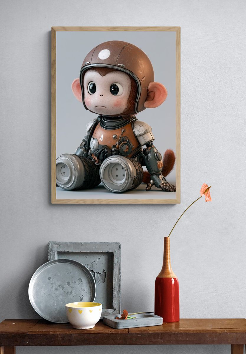 Robot Monkey Character Illustration Poster. — room view 3