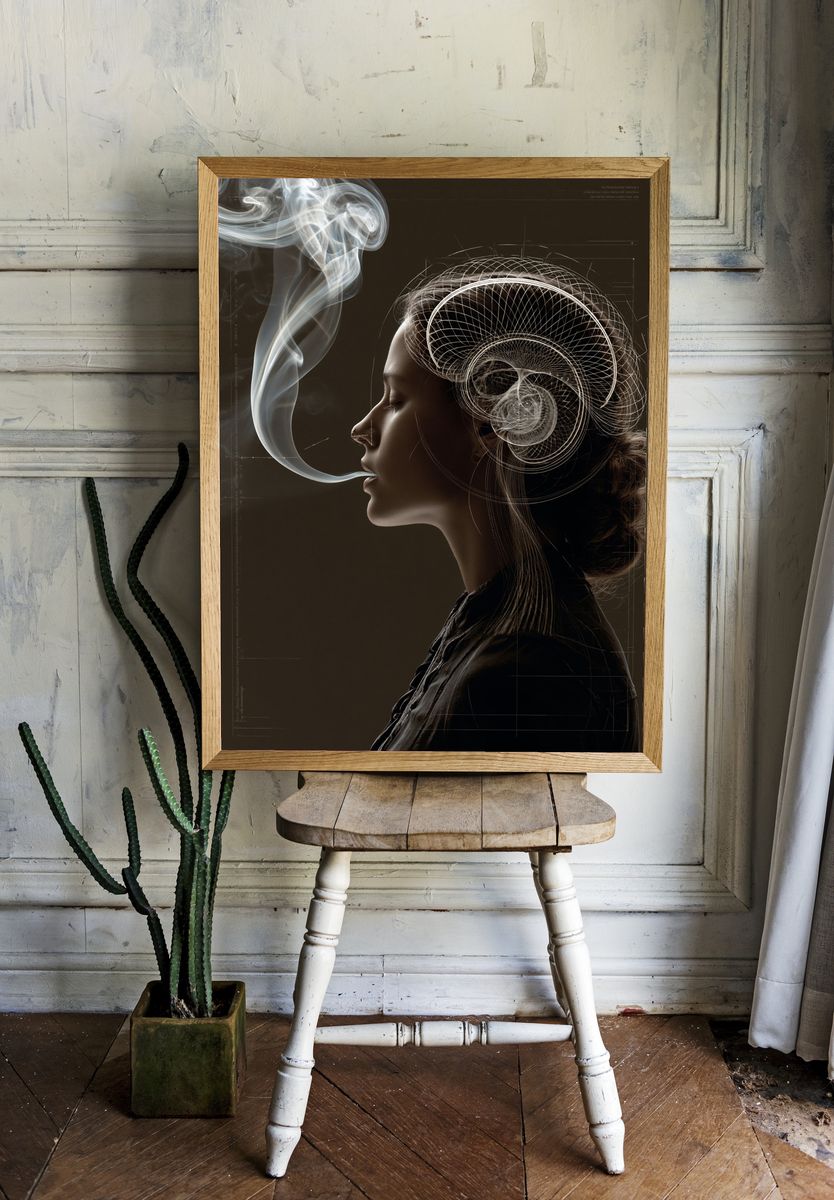 Surreal Smoke Portrait Print. room preview