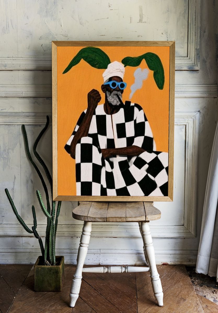 Checkerboard Figure Illustration Poster. — room view 1