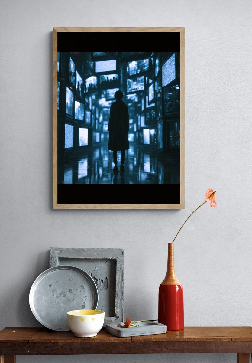 Neon Corridor Silhouette Poster. — room view 3