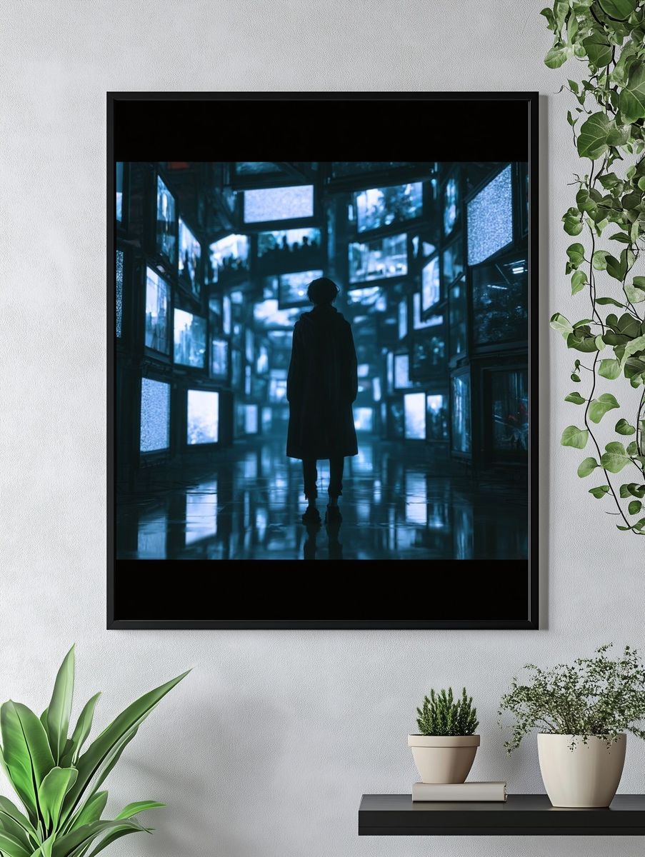 Neon Corridor Silhouette Poster. — room view 4
