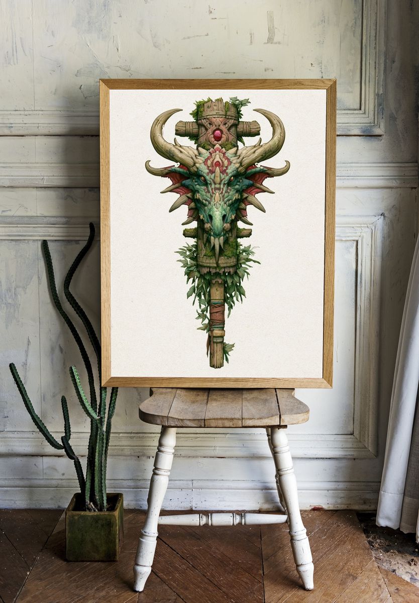 Forest Totem Dragon Illustration Poster. room preview