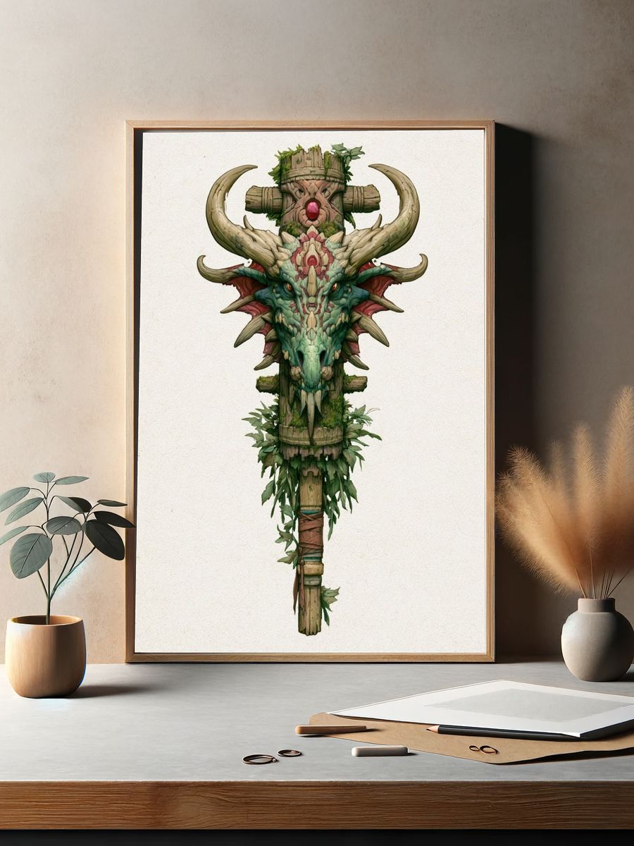 Forest Totem Dragon Illustration Poster. — room view 2
